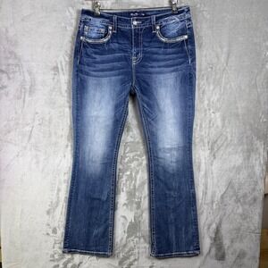 Miss Me Mid Rise Bootcut Jean Size 34 Embellished Blue Denim Women's M3892BV